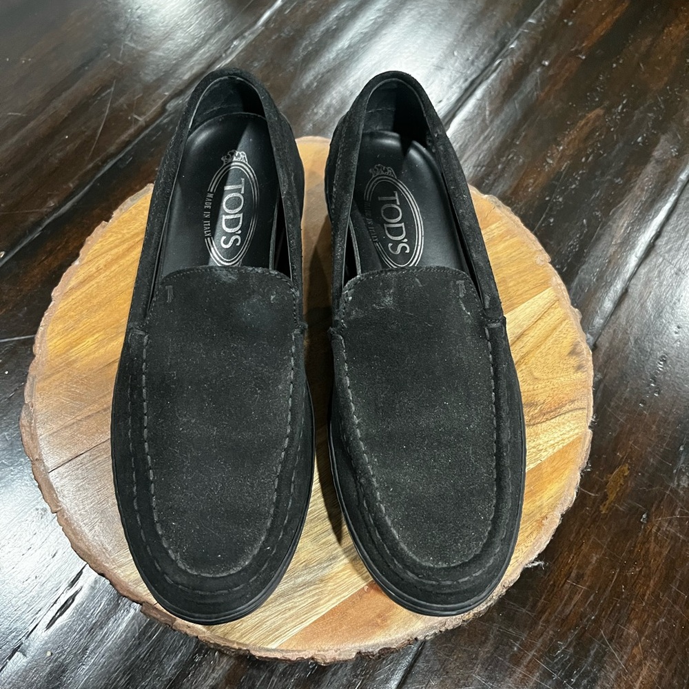 Tod’s Black Suede Loafers 37.5 7.5